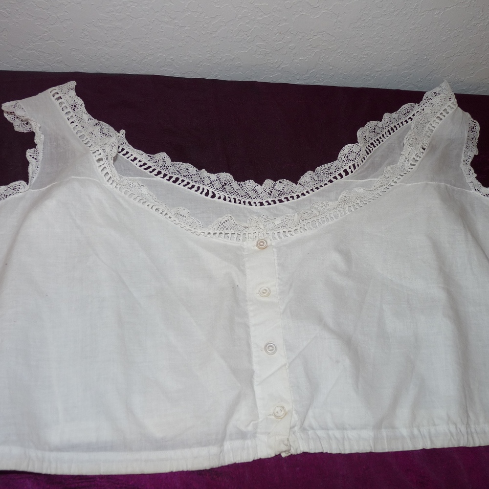 VINTAGE VICTORIAN CAMISOLE  WHITE COTTON SZ L